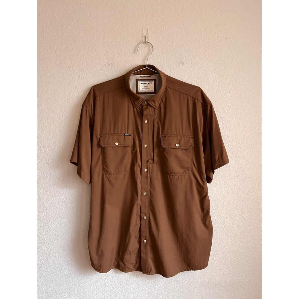 Poncho Men's The Original Short Sleeve Button Down in Brown Size LARGE